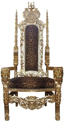 Casa Padrino Barock Thron Sessel Gold/Leopard Königssessel - Hochzeitssessel - Riesensessel
