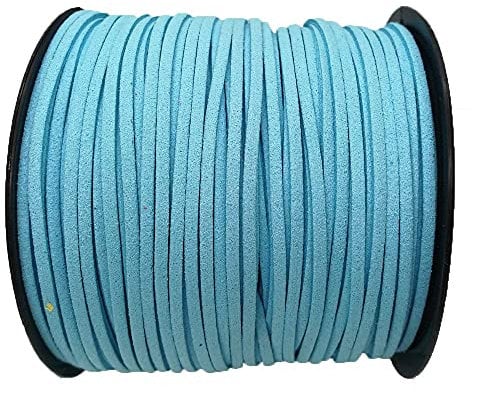 PAMIR TONG 100 Yards Suede Leather Cords Leather Lace Flat Faux Suede Cord String Thread Velvet Cord for Necklace, Bracelet, Beading and DIY Crafts (Lake Blue)