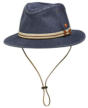 Mayser Menowin Traveller Outdoorhut UV-Schutz mit Kinnriemen aus Baumwolle - Jeans (5002/9915) - 56,5 cm (56)