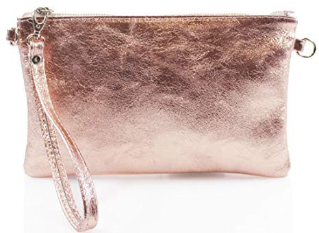 Nawals clicktostyle Women Metallic Leather Glossy Shimmer Clutch Bag Purse Pouch Ladies Handbag UK VP8890 (Rose Gold)