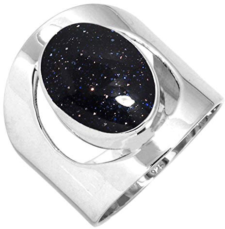 Jeweloporium Blauer Sonnenstein 925 Sterling Silber Ringe für Damen mit Stein viktorianisch Silber Ringe Größe 55(17.5) Valentinstag - Geschenk Handgefertigt Schmuck