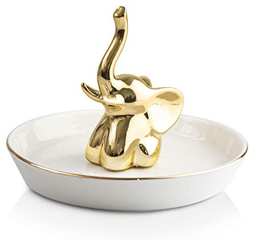 YiaMindful Organisateur de bijoux - Présentoir de bijoux – Porte bague en sculpture d'éléphant - Plaque en céramique pour colliers, bracelets et boucles d'oreilles - Figurine décorative
