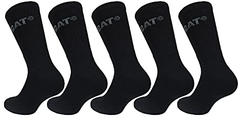Caterpillar Performance Socks 5 Paar Herrensocken, hochwertiges Baumwollgarn, Frottee-Innensohle und Spann, verstärkte Zehen und Fersen (Schwarz, 47-50)