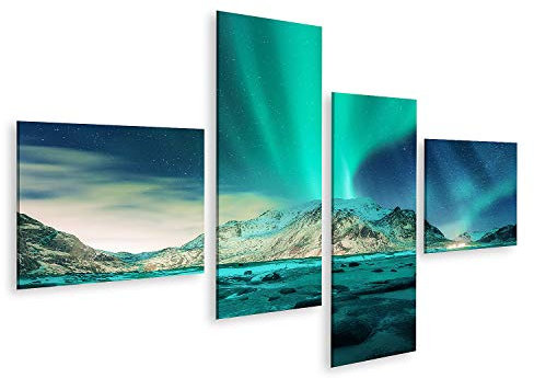 islandburner Bild auf Leinwand Polarlichter Berg Schnee Bilder Wandbilder Poster