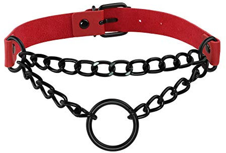 MILAKOO Punk Goth Choker Damen O-Ring Leder Choker Kragen Halskette für Damen Herren rot schwarz