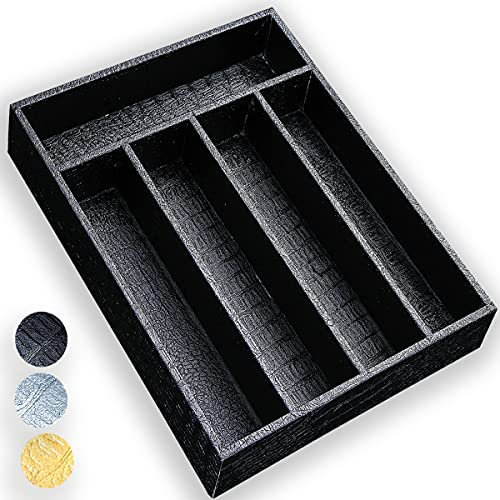 Berglander range couvert en bois avec cuir noir, organisateur tiroir, plateaux à couverts, tiroir rangement,organisateur de tiroir de cuisine, rangement couvert, organisateur tiroir cuisine