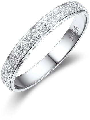 Suplight Silber 925 personalisert Verlobungsring für Damen 3mm matter Sandstrahl Fingerring simpel Ehering Hochzeitsringe Antragsring Memoirering Größe 54