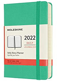 Moleskine - 12 Monate Tägliches Tagebuch, 2022 Agenda mit Hardcover, Taschenformat 9x14, Eisgrüne Farbe