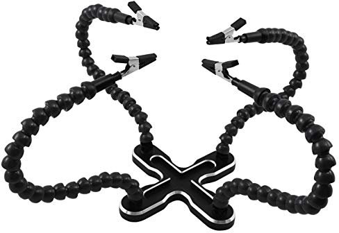 McPower | Helfende Hand HM-4 | 4 flexible Klemmen | stabiler Standfuß | 360° drehbar | perfekt für Lötarbeiten | inkl. Ablage & Werkzeug
