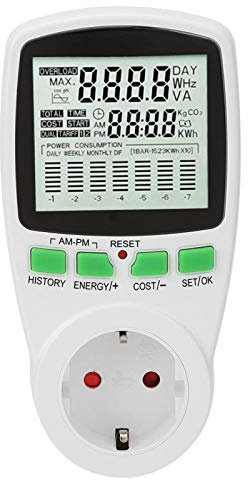 Leistungsmesser, Energy Meter, Energiemonitor 0,000KWh-9999KWh Steckdose Energiezähler Stecker 0-16A Intelligenter Wechselstrom-Stromzähler Stromverbrauchsmonitor(EU-STECKER)