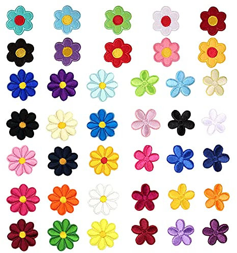 Gotetiso Blumen zum Aufbügeln 40 Stück Mini Niedlich Patches Sticker Blumen Aufnäher Bunte Bestickte Blumenbeete Aufbügeln Mini Sun Flower Bestickte Patches für Jeans Hosen Jacken T-Shirt Taschen