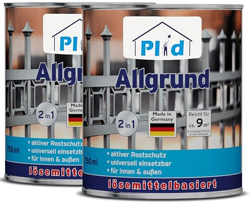 Plid® Allgrund weiß - Spezialgrundierung & universell anwendbar - überlackierbar - aktive Rostschutzpigmenten - schnelltrocknend - wetterbeständig - für innen & außen - Made in Germany 1,5l