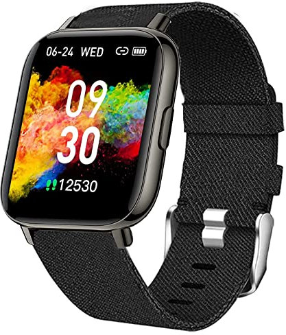 Giaogor Compatible for Coucur Smartwatch Band, Breathable Nylon Woven Fabric Replacement Strap Compatible with KALINCO CS201C/Sudugo 1.69 Smart Watch 2021 (Black)