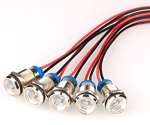 Gebildet Lot de 5 Voyants Lumineux LED Métalliques Etanches 10mm 230V CA (Blanc)