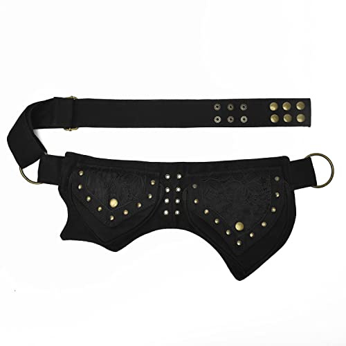 Renaissance Bag Faire Festival Bauchtasche für Damen – Spitzen-Hüfttasche mit Utility-Hüftgurt – Renaissance-Accessoire für Damen, 03-schwarz, 38cm(W) x 3cm(D) 19cm(H) (14.96x1.18x7.48), Modisch