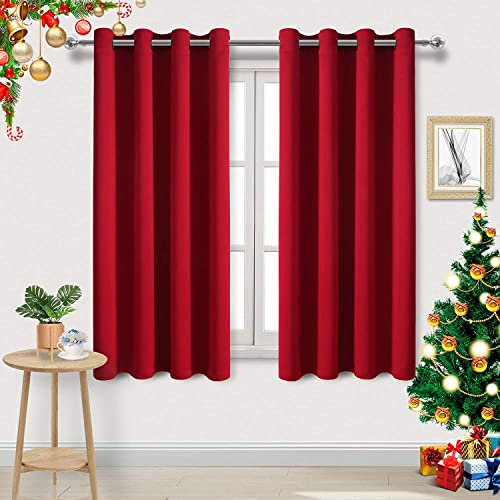 DWCN Blackout Thermal Curtains for Bedroom and Living Room - Red Eyelet Black Out 52 x 63 Inch 2 Panels