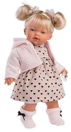 Llorens 1033144 Puppe Roberta mit blonden Haaren und blauen Augen, Babypuppe mit weichem Körper, inkl. Schnuller, 33 cm, Blau