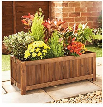 spot on dealz® Large Rectangular Planter Free Standing Oblong Plant Troughs Outdoor Display Flower Container Lawn Porch Decor Wooden Burntwood Design Pots for Plants