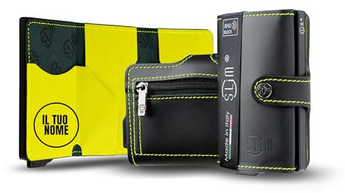 SLim Portafoglio Personalizzabile Porta Carte di Credito Schermato Portacarte Anticlonazione Uomo Donna Personalizzabile (Nero e Lime)