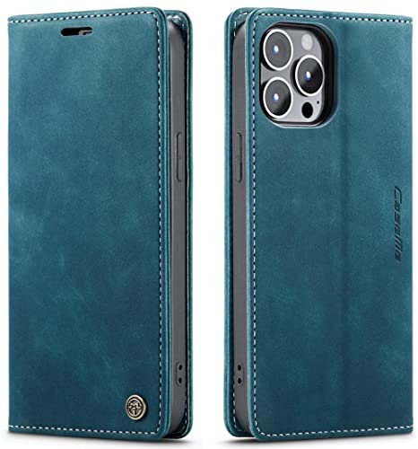 ZOETEC Wallet Case for iPhone 14 Pro PU Leather Flip Magnetic Case With Card Slots/TPU Shell, Anti-Slip & Shockproof (Green)