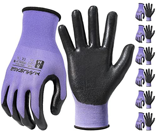 Manusage Guanti da lavoro di sicurezza, senza cuciture, a maglia, in nylon, con rivestimento in microschiuma, per uomo e donna, con impugnatura rigida a maglia, utensili e casa (taglia XL, viola,