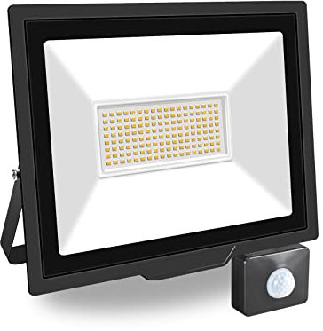 PICAA 100W LED Strahler mit Bewegungsmelder Außen,10000LM Außenstrahler 4000K Warmweiß Scheinwerfer, IP65 Wasserdicht Fluter, Ideale Aussenleuchte für Garten, Innenhöfe, Garage, Haus, Hotel (1 Stück)