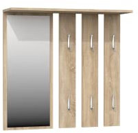 Wandgarderobe 82x85 Eiche Sonoma mit Ablage Spiegel mit 12 Haken Hängeregal Paneel Wohnzimmer Garderobenleiste Schlafzimmer Badezimmer Wandregal Flur