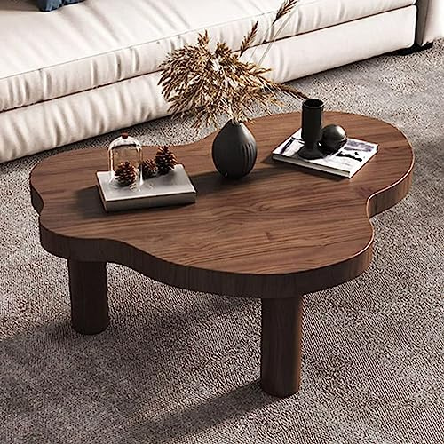 MUUNS Table Basse en Bois Massif IrréGulier avec 3 Pieds, Table D'Appoint Moderne Ronde Et éPaissie pour Le Salon Et La Chambre à Coucher,Walnut,28×18×16“