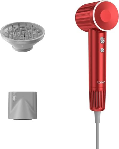 Laifen Haartrockner Retro-Serie 200 Million Negativ Ionen Föhn, Reisefön mit 110.000 U/min bürstenloser Motor für schnelles Trocknen, Hochgeschwindigkeit Fön geräuscharm mit Doppeldüse (Rot)