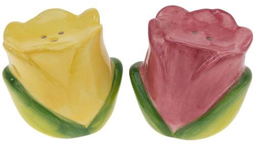 Boston International Juego de salero y pimentero de cerámica para encimera de cocina y mesa, juego de 2, Tulipfield