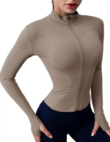 Rapbin Laufjacke Damen Sportjacke Langarm Gym Workout Sportshirt Trainingsjacke Reißverschluss Sweatjacke mit Daumenlöchern Für Yoga Fitness Haiyueyan S