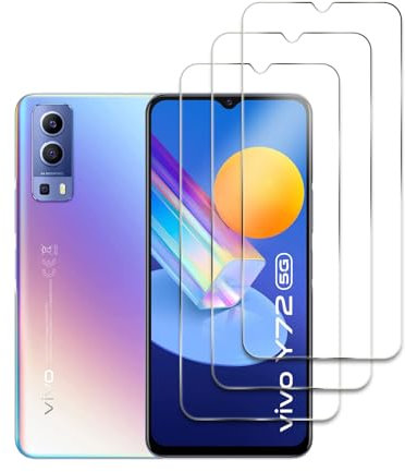 [3 Pièces] Verre Trempé pour Vivo Y72 5G Protection écran, Ultra Résistant Film Protection écran, Ultra HD, 9H Dureté, Sans Bulles, Anti-Rayures, Facile à Installer