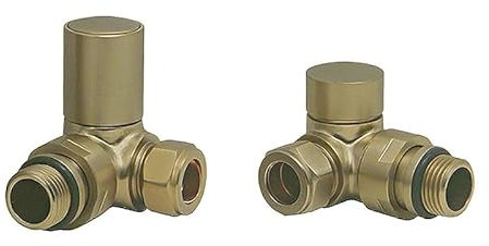 EcoSpa Manual Round Radiator Valve - Corner - Brushed Brass (Pair)