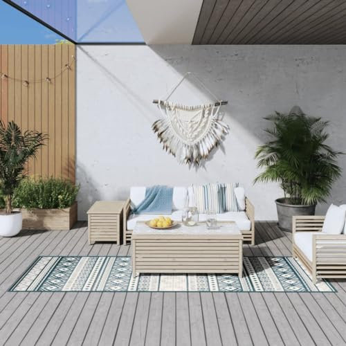 Outdoor Teppich Aqua und Weiß 80x250 cm Wendedesign