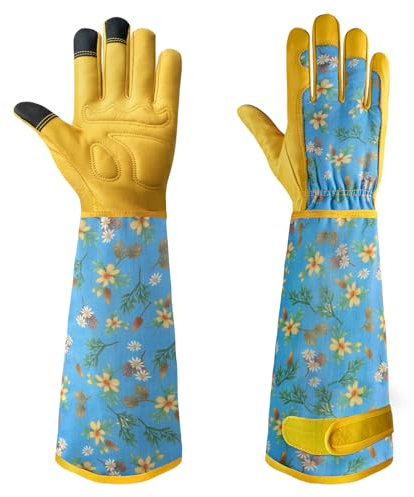 Velway Lange Gartenhandschuhe für Frauen - Dornensicher & Rosenbeschnitt Unterarm Schutz - Atmungsaktive Leder Lange Gartenhandschuhe - Geschenke Groß