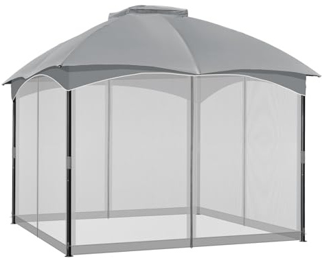 COWVIE 3x3m Universal Gazebo 4-Panel Mosquito Sidewalls (Only Netting) | Gazebo Replacement Netting Screen with Double Zippers for Outdoor Patio, Gray