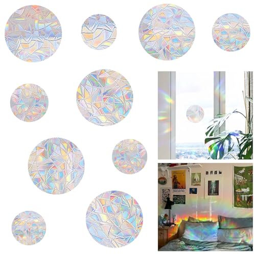 RISF 21 Prisma Fensteraufkleber, Rund Prismen Fensteraufkleber, Regenbogen Fensterfolie, Vogelschutz für Glasscheiben Gegen Kollision, Fensteraufkleber Vögel Anti Kollision