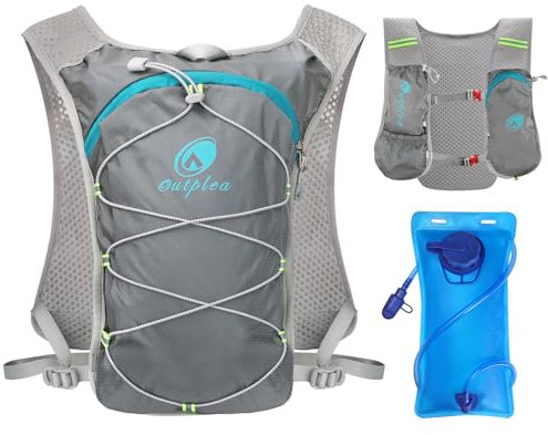 Outplea Sac à Dos Hydratation Marathoner avec Poche à Eau 2 L, Gilet Hydratation Running Ultraléger, Sac Eau Running de Camping Randonnée Trail Sport, Gris