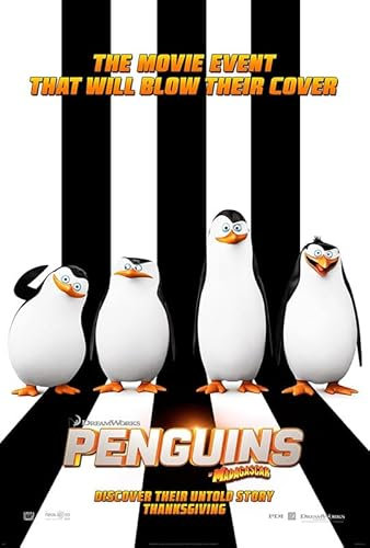 Maxi-Poster auf Leinwand, Motiv: Pinguins of Madagaskar 2014, Wandkunst, Heimdekoration, Filmposter, Leinwand, Film, Kino, Retro, Vintage, Kult, klassisch, Nostargische Saga, moderner Nachdruck, wir