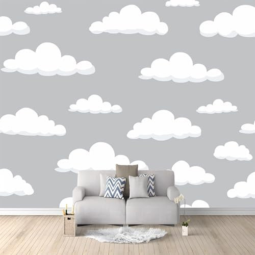 Papier Peint intissé Nuages ​​Gris 300 x 210cm Papier Peint Photo Panoramique, Poster Geant Mural Personnalisé 3D, pour Salon Cuisines Chambre Adulte Enfant Décor Murale