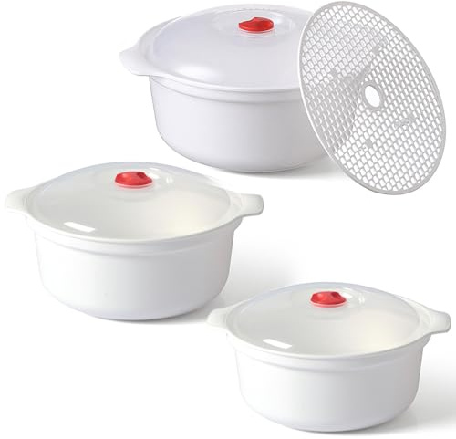 Cheeren 3 Pieces Microwavable Bowls with Lids, Microwave Bowls, Microwave Dishes for Heating Food, Ramen Bowl, Noodle Bowl, Soup Bowl, Microwave Cookware, Kitchen Supplies