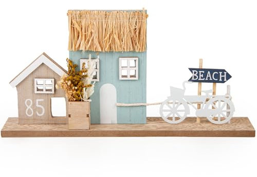 Logbuch-Verlag Maritime Deko Häuserzeile Strandhaus Figur aus Holz tükis braun Beach Stranddeko Urlaub Souvenir 30 x 15 cm