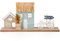 Logbuch-Verlag Maritime Deko Häuserzeile Strandhaus Figur aus Holz tükis braun Beach Stranddeko Urlaub Souvenir 30 x 15 cm