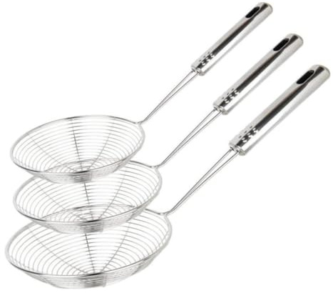 Pastoralist Filtro Ragno, Filtro con Cucchiaio Spaghetti Maniglia, Set di 3 Cucchiaio per Skimmer in Acciaio Inossidabile a mestolo Asiatico con Manico