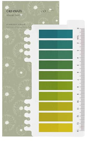 Ordinate 200 Stück Sticky Notes, Transparent Haftnotizen zum Markieren, Haftstreifen, Seitenmarkieren, Ästhetischer Haftnotizzettel, Full Color of Gradient (A-200 Stück Sunburst Green)