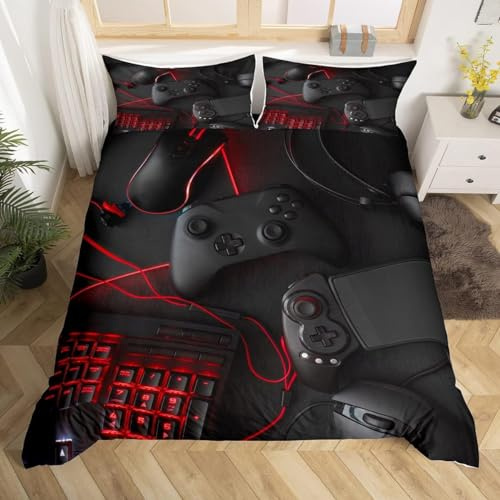 Homemissing Double gamer Duvet Cover boys and teenagers game bedding set 3D game board Duvet Cover black red children's and men's bedroom decoration modern cool game comfortable cover