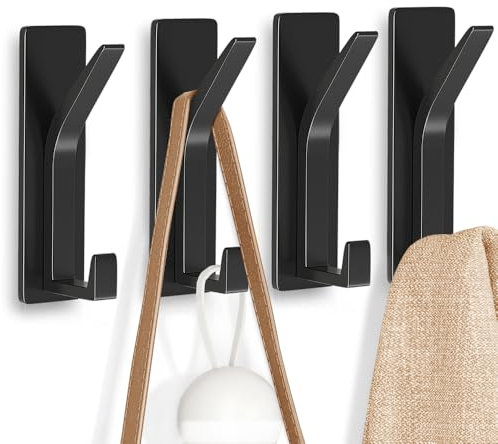 MIVITOOM 4 Pack Self Adhesive Hooks, Extra Sticky Hook 6KG (Max)，Metal Stainless Sturdy Stick on Wall Door, Heavy Duty Stick on Hooks for Hanging Coat Cloth Towel Key
