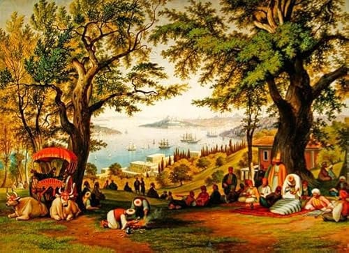 ZHAOSHAN Vintage Leinwand drucken Ölgemälde Wandbilder Eine Versammlung über dem Goldenen Horn von Hubert Sattler Abstraktes Foto Bild für Office Home Decor 60x90cm