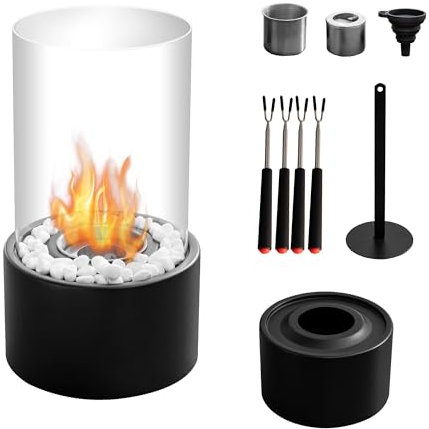 Feuerschale, tragbarer Tischkamin,Tischfeuer Outdoor und 2 Brennkammern für unendliche Brenndauer | Bioethanol Tischkamin Vier Pikser für Marshmallows
