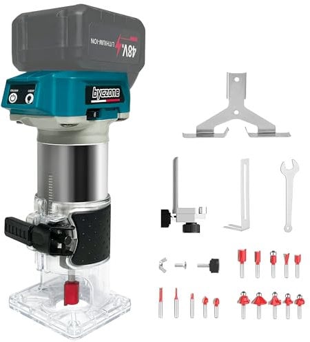 L1NXIXI Akku Oberfräse für Makita 18V, 800W Akku kantenfräse mit Bürstenloser Motor, 30.000 U/min, 6 Geschwindigkeiten, 6,35mm Durchmesser, 18V oberfräsen Akku mit 15 Stück 1/4 Fräser (ohne Akku)